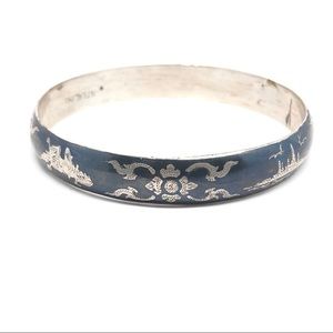 30s-40s Sterling Silver Niello Bangle Bracelet